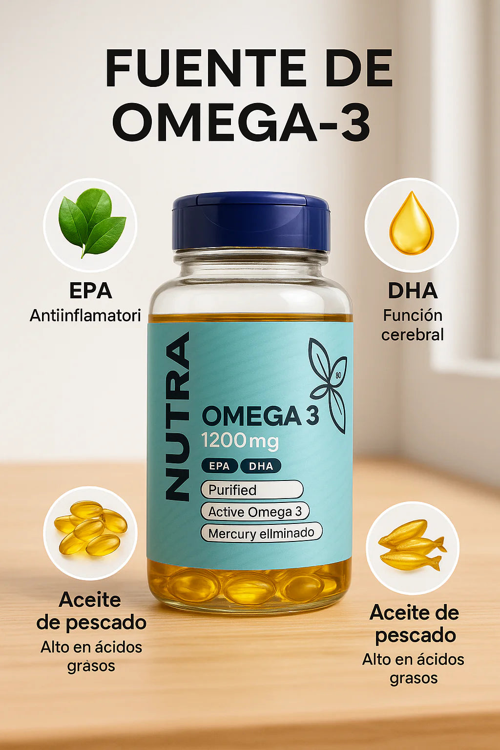 CUIDA TU CORAZON, MENTE Y CUERPO CON OMEGA 3 de alta potencia.