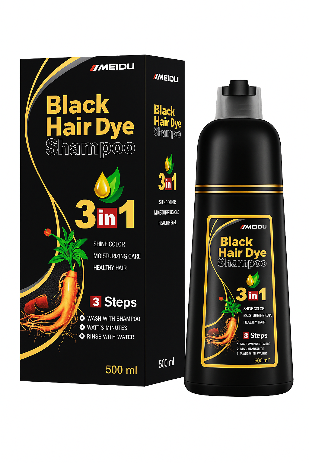 Champú Tinte negro 2 en 1 – Lava, Tiñe y Cubre Canas al Instante