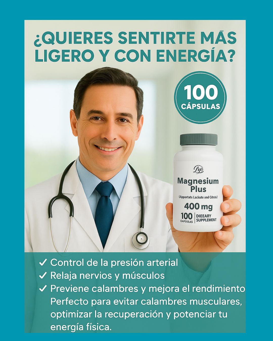 MAGNESIUM PLUS 400mg – 100 cápsulas | Salud cardiovascular, bienestar integral y mejor descanso