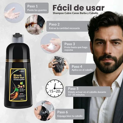 Champú Tinte negro 2 en 1 – Lava, Tiñe y Cubre Canas al Instante