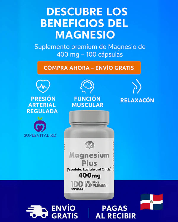 MAGNESIUM PLUS 400mg – 100 cápsulas | Salud cardiovascular, bienestar integral y mejor descanso
