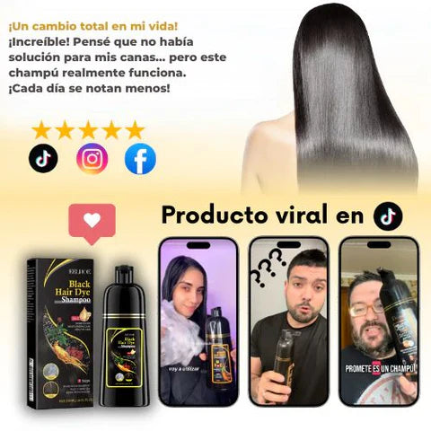 Champú Tinte negro 2 en 1 – Lava, Tiñe y Cubre Canas al Instante