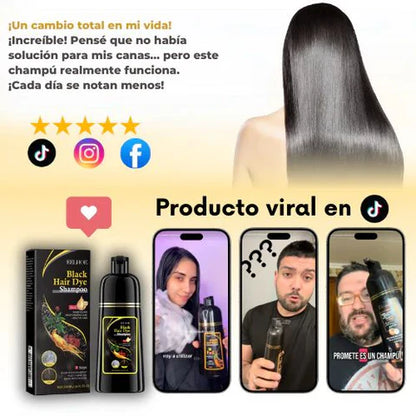 Champú Tinte negro 2 en 1 – Lava, Tiñe y Cubre Canas al Instante