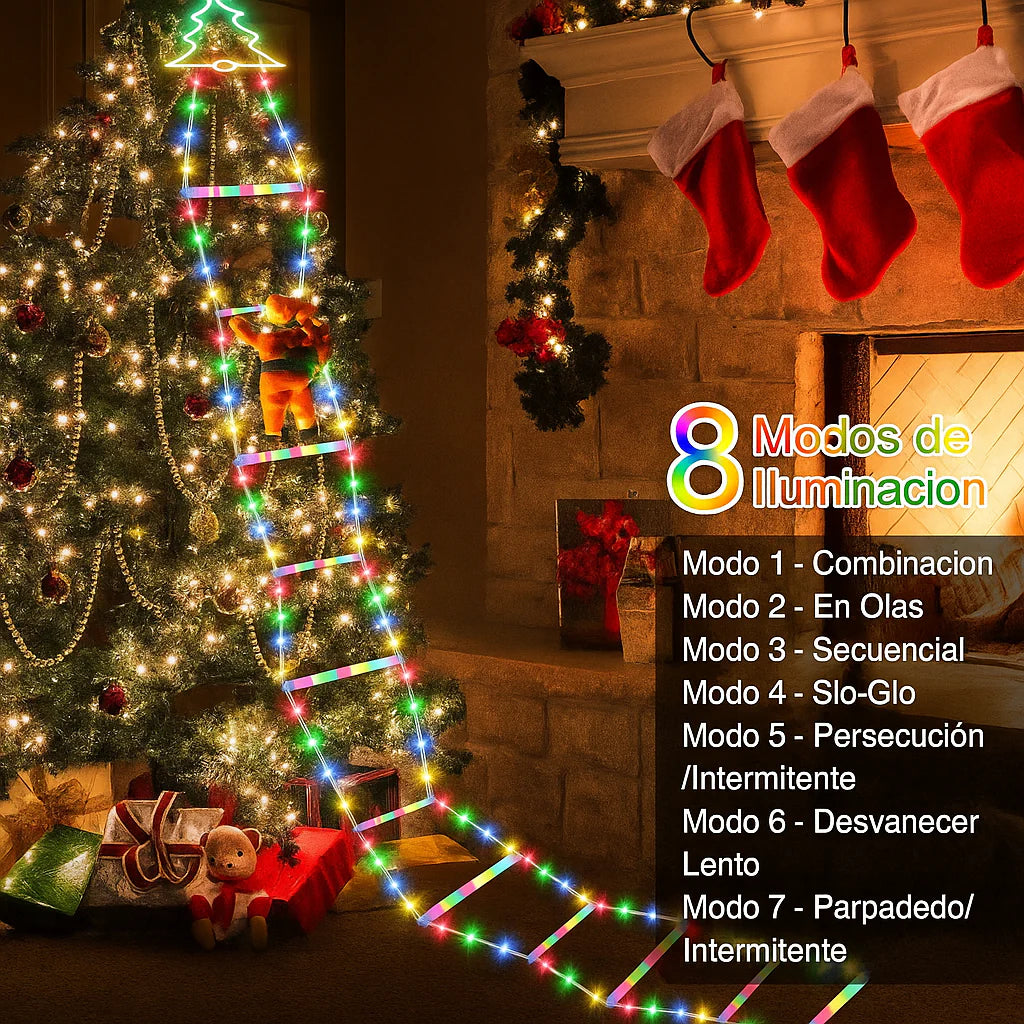Escalera LED Navideña – ¡SANTA CLAUS ESCALANDO.! ✨